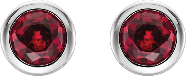 14K Gold Lab-Grown Ruby Round Bezel-Set Birthstone Stud Earrings - White Gold - view 6