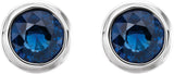 Platinum Natural Blue Sapphire Round Bezel-Set Birthstone Stud Earrings - view 6