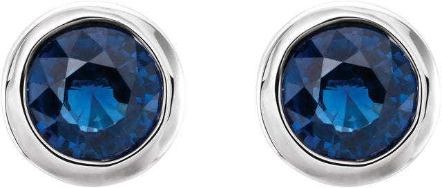 Platinum Natural Blue Sapphire Round Bezel-Set Birthstone Stud Earrings - view 6