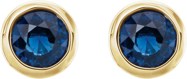 14K Gold Natural Blue Sapphire Round Bezel-Set Birthstone Stud Earrings - Yellow Gold - view 6