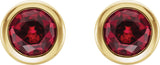 14K Gold Natural Ruby Round Bezel-Set Birthstone Stud Earrings - Yellow Gold - view 6