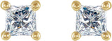 14K Gold Natural Diamond Square 4-Prong Stud Earrings - Yellow Gold - view 3