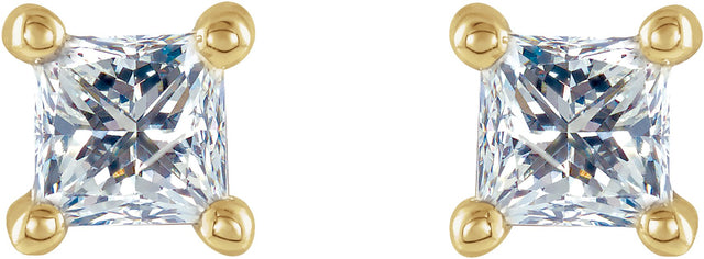 14K Gold Natural Diamond Square 4-Prong Stud Earrings - Yellow Gold - view 3