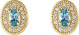14K Gold Natural Aquamarine & Natural Diamond Oval 4-Prong Halo-Style Earrings - Yellow Gold - view 4