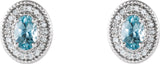 Platinum Natural Aquamarine & Natural Diamond Oval 4-Prong Halo-Style Earrings - view 4