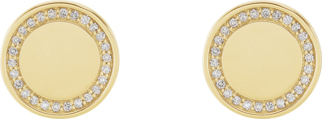 14K Gold Round Natural Diamond Accented Engravable Earrings - Yellow Gold - view 4