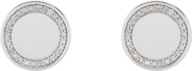 Platinum Round Natural Diamond Accented Engravable Earrings - view 4