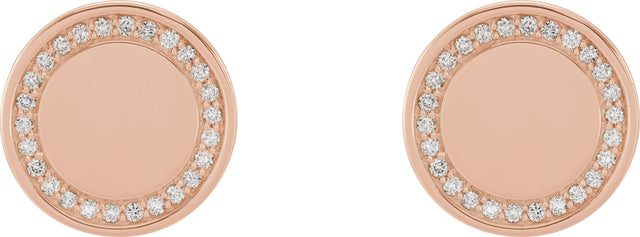 14K Gold Round Natural Diamond Accented Engravable Earrings - Rose Gold - view 4