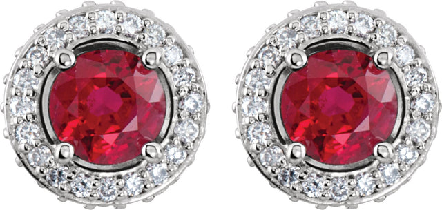 14K Gold Natural Ruby Round 4-Prong Halo-Style Earrings – 4.5mm Stones - view 6