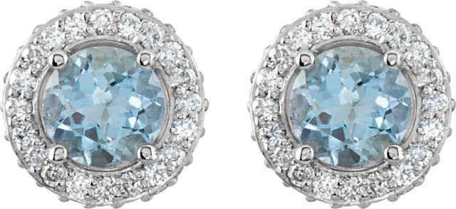 14K Gold Natural Aquamarine Round 4-Prong Halo-Style Earrings – 5mm Stones - view 6