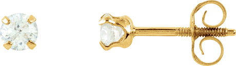 14K Gold White Cubic Zirconia Round 4-Prong Youth Stud Earrings