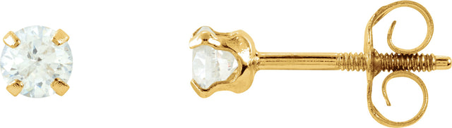 14K Gold White Cubic Zirconia Round 4-Prong Youth Stud Earrings
