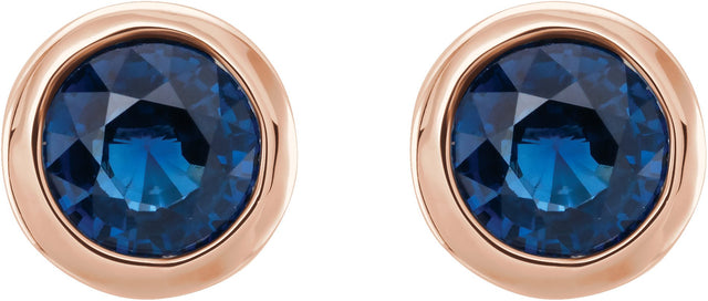 14K Gold Lab-Grown Blue Sapphire Round Bezel-Set Birthstone Stud Earrings - Rose Gold - view 6