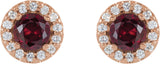 14K Gold Lab-Grown Ruby Round 4-Prong Halo-Style Earrings – 3-8mm Stones - Rose Gold - view 8