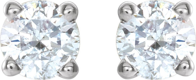 Platinum Natural Diamond Round 4-Prong Lightweight Stud Earrings - view 10