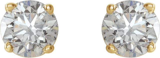 14K Gold Natural Diamond Round 4-Prong Lightweight Stud Earrings - Yellow Gold - view 10