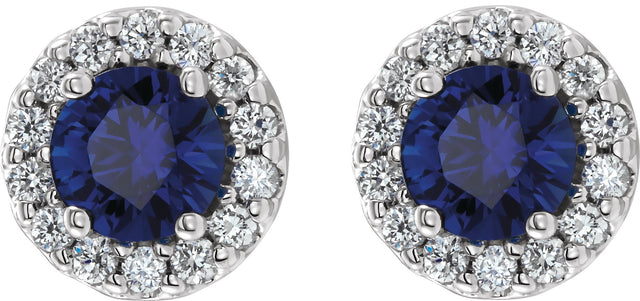 Platinum Lab-Grown Blue Sapphire Round 4-Prong Halo-Style Earrings – 3-8mm Stones - view 8