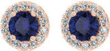 14K Gold Lab-Grown Blue Sapphire Round 4-Prong Halo-Style Earrings – 3-8mm Stones - Rose Gold - view 8