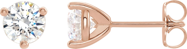 14K Gold Lab-Grown Moissanite Round 3-Prong Stud Earrings - Rose Gold