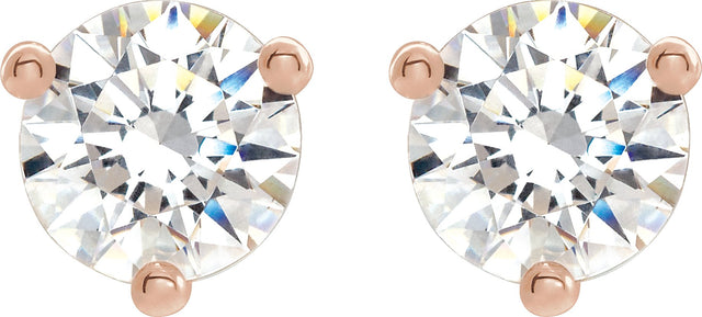 14K Gold Lab-Grown Moissanite Round 3-Prong Stud Earrings - Rose Gold - view 2