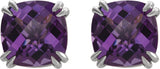 14K Gold Natural Amethyst Cushion Double Claw-Prong Stud Earrings - White Gold - view 4