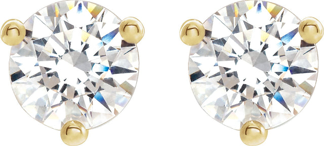 14K Gold Lab-Grown Moissanite Round 3-Prong Stud Earrings - Yellow Gold - view 2
