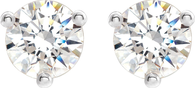 14K Gold Lab-Grown Moissanite Round 3-Prong Stud Earrings - White Gold - view 2