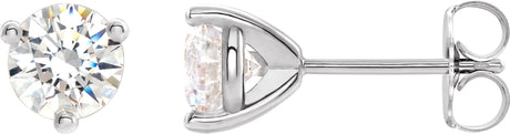Platinum Lab-Grown Moissanite Round 3-Prong Stud Earrings