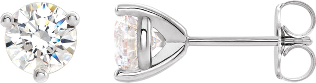 Platinum Lab-Grown Moissanite Round 3-Prong Stud Earrings