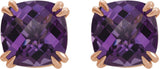 14K Gold Natural Amethyst Cushion Double Claw-Prong Stud Earrings - Rose Gold - view 4