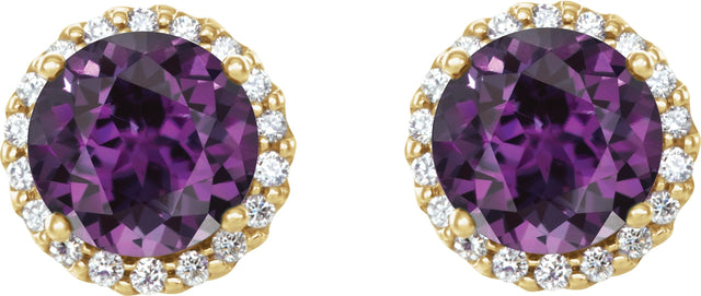 14K Gold Lab-Grown Alexandrite Round 4-Prong Halo-Style Earrings – 3-6mm Stones - Yellow Gold - view 6
