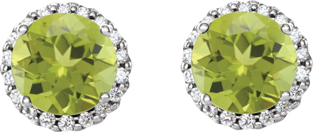 14K Gold Natural Peridot Round 4-Prong Halo-Style Earrings – 3-6mm Stones - White Gold - view 6
