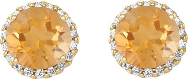 14K Gold Natural Citrine Round 4-Prong Halo-Style Earrings – 3-6mm Stones - Yellow Gold - view 6