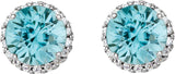 14K Gold Natural Blue Zircon Round 4-Prong Halo-Style Earrings – 3-6mm Stones - White Gold - view 6