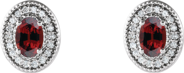Platinum Natural Mozambique Garnet & Natural Diamond Oval 4-Prong Halo-Style Earrings - view 4