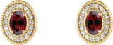 14K Gold Natural Mozambique Garnet & Natural Diamond Oval 4-Prong Halo-Style Earrings - Yellow Gold - view 4