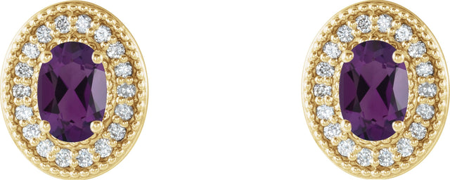 14K Gold Natural Diamond Oval 4-Prong Halo-Style Earrings - view 4