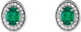 14K Gold Natural Emerald & Natural Diamond Oval 4-Prong Halo-Style Earrings - White Gold - view 4