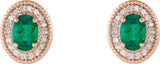 14K Gold Natural Emerald & Natural Diamond Oval 4-Prong Halo-Style Earrings - Rose Gold - view 4