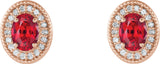 14K Gold Lab-Grown Ruby & Natural Diamond Oval 4-Prong Halo-Style Earrings - Rose Gold - view 4