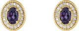 14K Gold Lab-Grown Alexandrite & Natural Diamond Oval 4-Prong Halo-Style Earrings - Yellow Gold - view 4