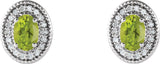 14K Gold Natural Peridot & Natural Diamond Oval 4-Prong Halo-Style Earrings - White Gold - view 4