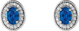 14K Gold Lab-Grown Blue Sapphire & Natural Diamond Oval 4-Prong Halo-Style Earrings – 5x3mm - White Gold - view 4