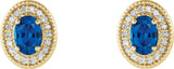 14K Gold Lab-Grown Blue Sapphire & Natural Diamond Oval 4-Prong Halo-Style Earrings – 5x3mm - Yellow Gold - view 4