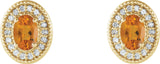 14K Gold Natural Citrine & Natural Diamond Oval 4-Prong Halo-Style Earrings - Yellow Gold - view 4