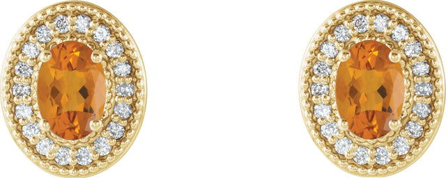 14K Gold Natural Citrine & Natural Diamond Oval 4-Prong Halo-Style Earrings - Yellow Gold - view 4