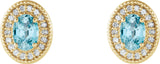 14K Gold Natural Blue Zircon & Natural Diamond Oval 4-Prong Halo-Style Earrings - Yellow Gold - view 4