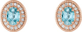 14K Gold Natural Blue Zircon & Natural Diamond Oval 4-Prong Halo-Style Earrings - Rose Gold - view 4