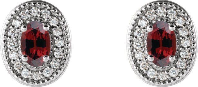 Platinum Natural Mozambique Garnet & Natural Diamond Oval 4-Prong Halo-Style Earrings - view 4