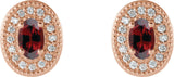 14K Gold Natural Mozambique Garnet & Natural Diamond Oval 4-Prong Halo-Style Earrings - Rose Gold - view 4